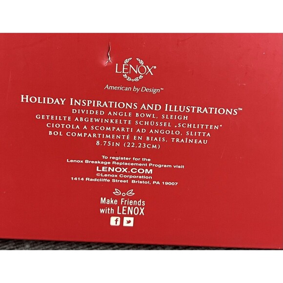 LENOX Holiday Inspirations & Illustrations Divided Angle Bowl Christmas Sleigh - Picture 2 of 7
